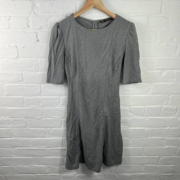 Anthropologie Womens 3/4 Sleeve Shift Mini Dress Crew Neck Back Zip Gray Size XS - Picture 1 of 4